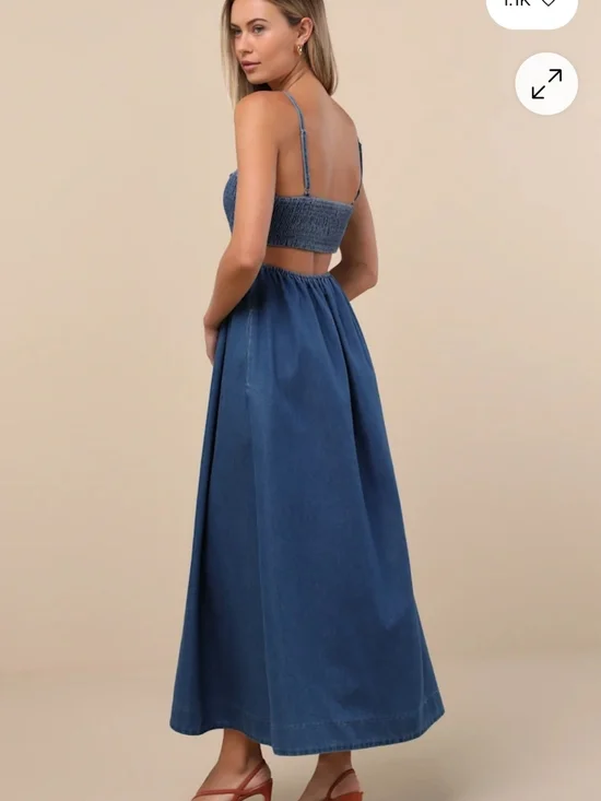 Lulus 'Laylie' Medium Wash Denum Lace Up Dress XS - Picture 12 of 12